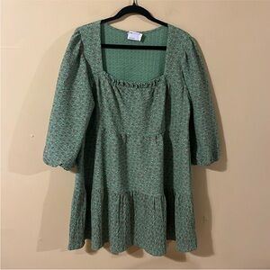 ASOS DESIGN Green Floral Long Sleeve Mini Dress - 10 Tall